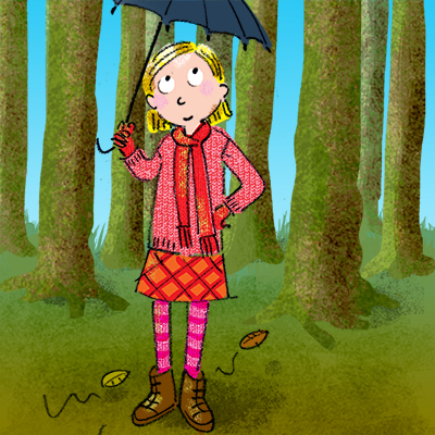 herfst bos meisje met paraplu